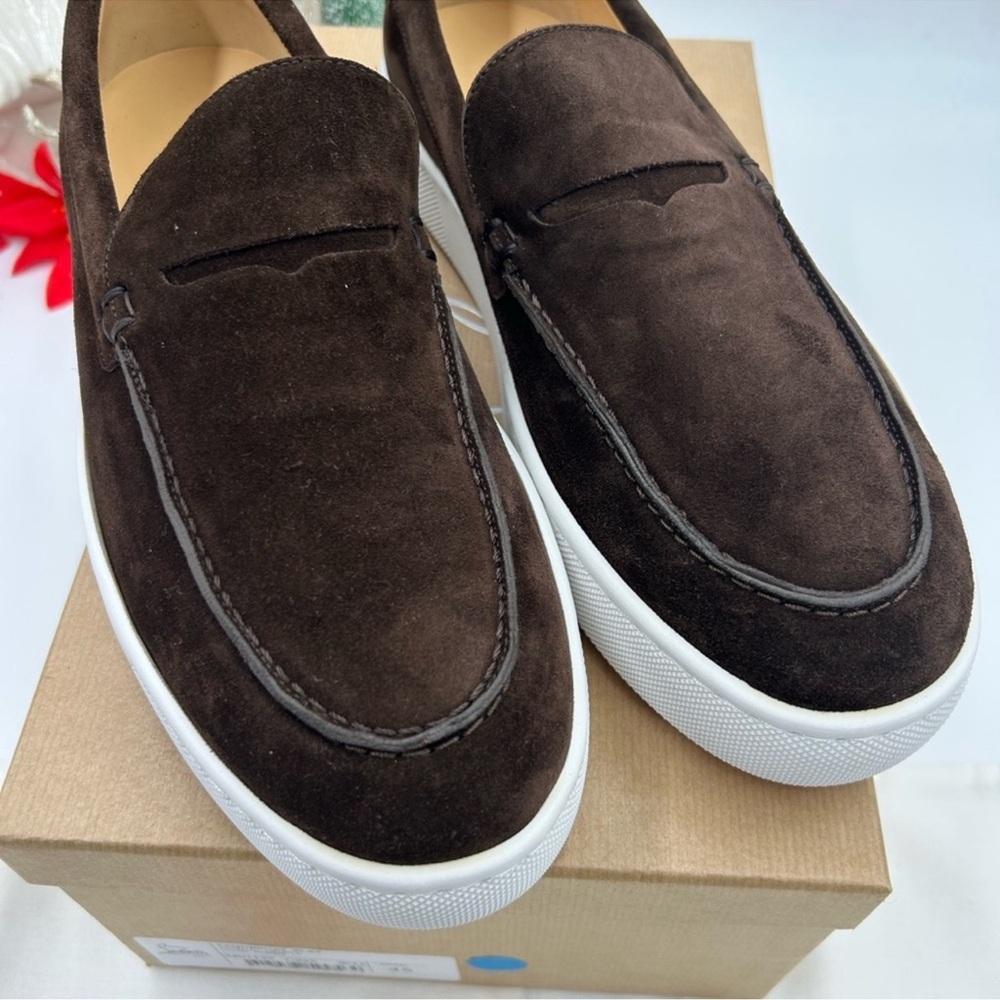 Christian Louboutin dark brown suede men’s loafers size 45 nwt